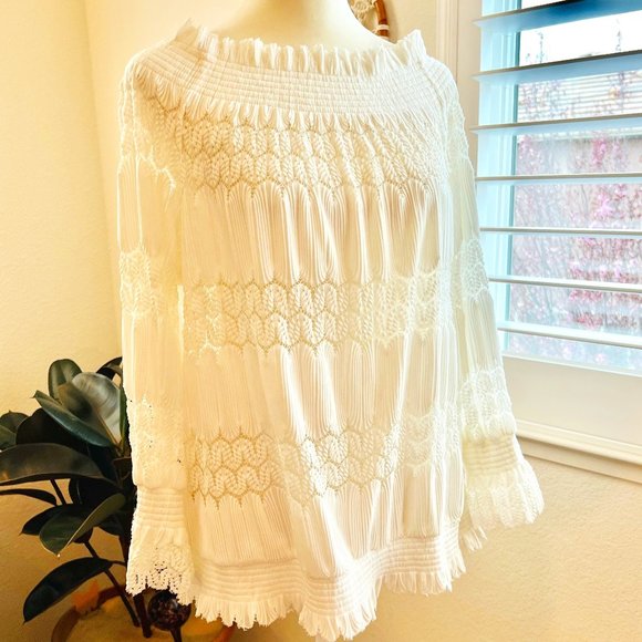 NWT Anthropologie Deletta Riley Long Sleeve Off-shoulder Crochet Lace Smock Top - Picture 6 of 14